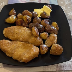 2022.12.18 Young Potatoes Roasted In Olive Oil Infused With Rosemary and Garlic Plus Battered Fish